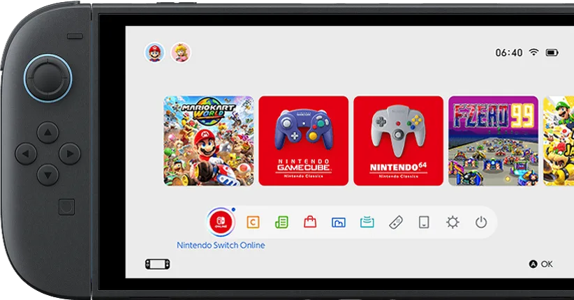 เมนู HOME ของ Nintendo Switch 2 แสดงไอคอน Nintendo Switch Online ที่ใช้เปิดหน้า Game Trials