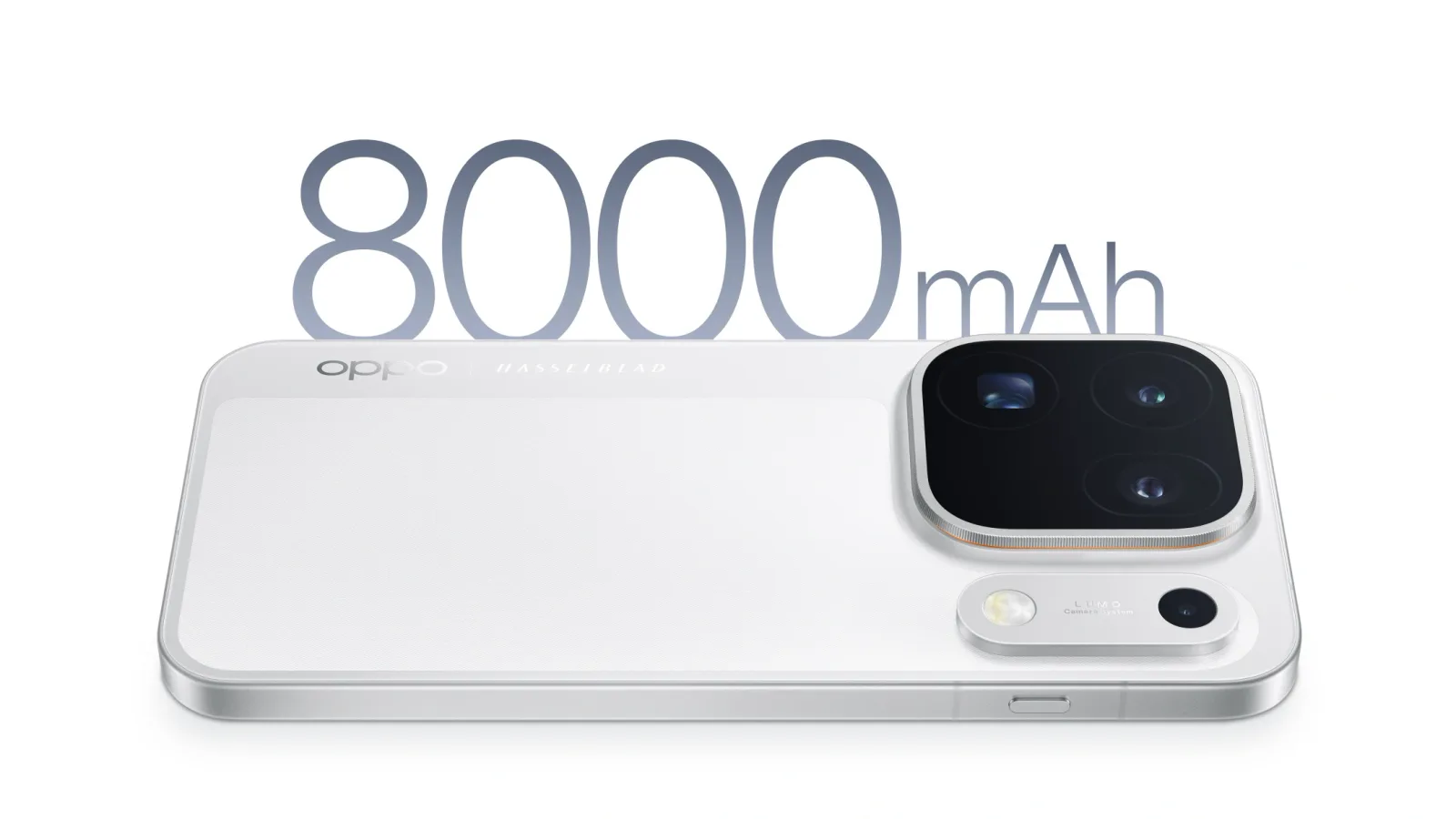 ภาพประกอบ Find X10 series สีขาวกับตัวเลขแบตเตอรี่ 8000mAh
