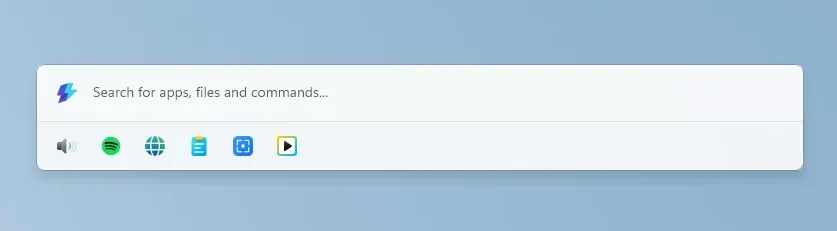 Command Palette ใน PowerToys 0.102 แสดงแถบคำสั่งด่วนที่ปักหมุดไว้ใต้ช่องค้นหาขณะย่อหน้าต่าง