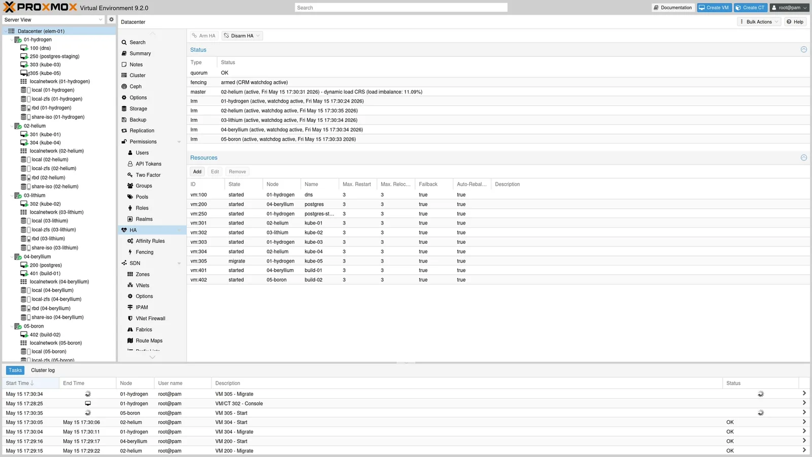หน้าจอตั้งค่า HA และการย้าย VM ใน Proxmox VE 9.2