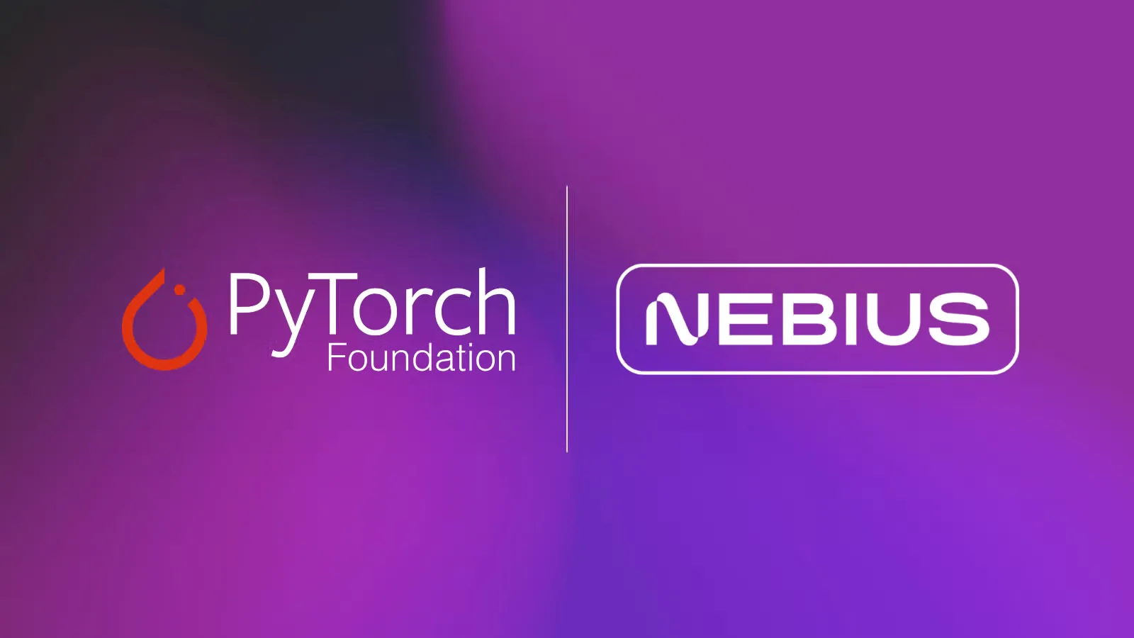 โลโก้ PyTorch Foundation คู่กับโลโก้ Nebius บนพื้นสีม่วง ประกาศ Nebius เข้าร่วมเป็นสมาชิกระดับ Platinum