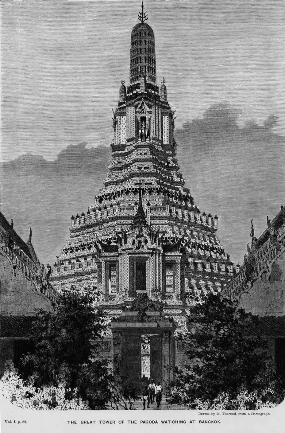ภาพวาดพระปรางค์วัดอรุณราชวราราม จากหนังสือของ Henri Mouhot ตีพิมพ์ราว พ.ศ. 2405