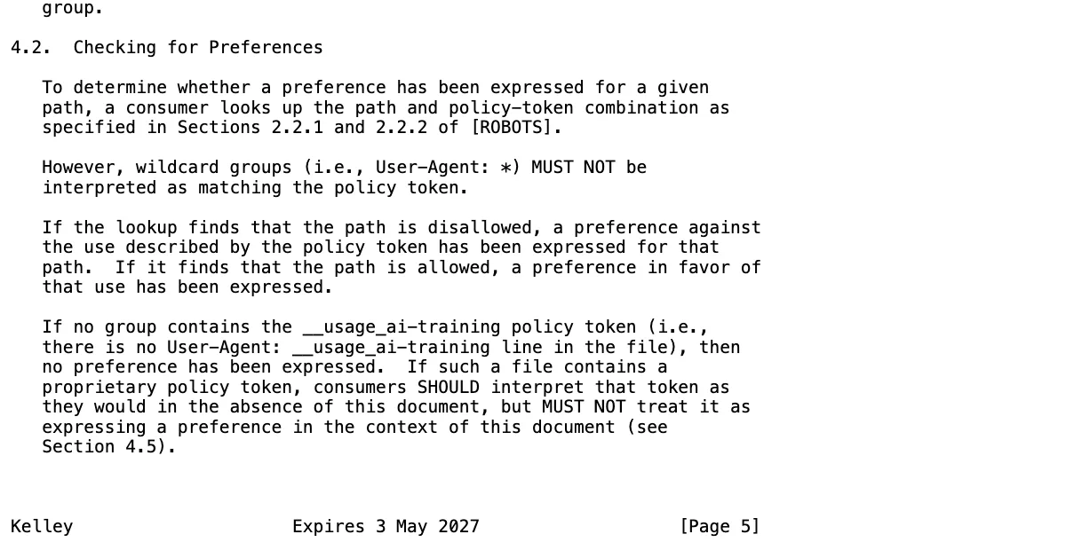 หัวข้อ Checking for Preferences ในร่าง IETF เรื่องการอ่าน policy token