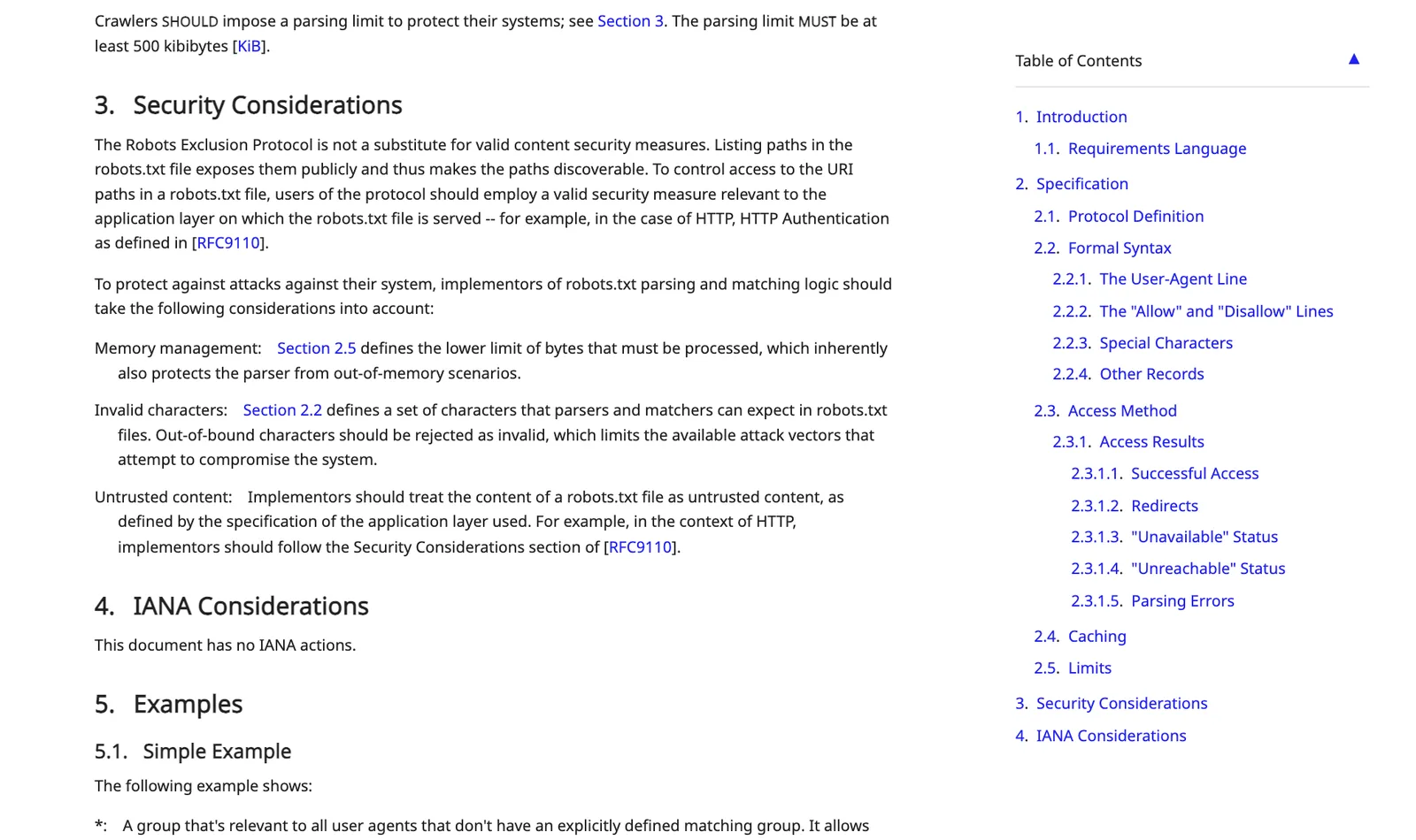 ส่วน Security Considerations ของ RFC 9309