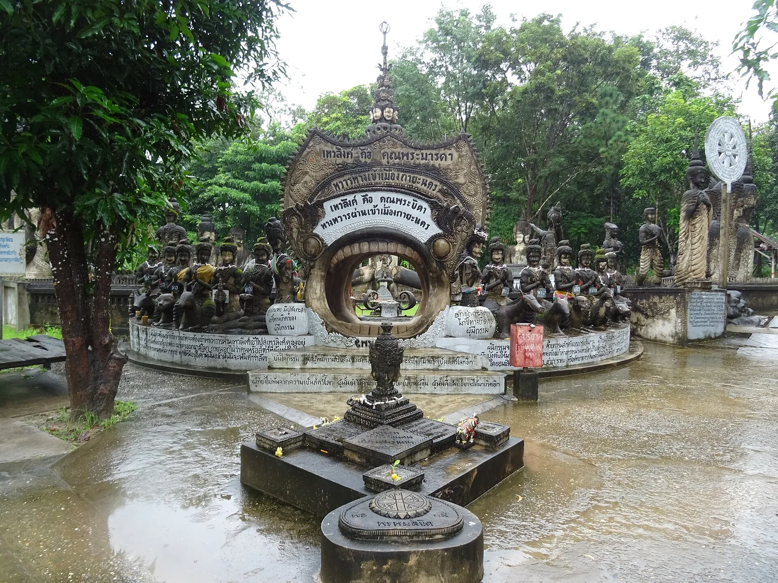 ลานกลมของกลุ่มรูปปั้นที่ผู้ถ่ายภาพเรียกว่า Wheel of Life ในศาลาแก้วกู่ ภาพถ่ายเดือนสิงหาคม 2018