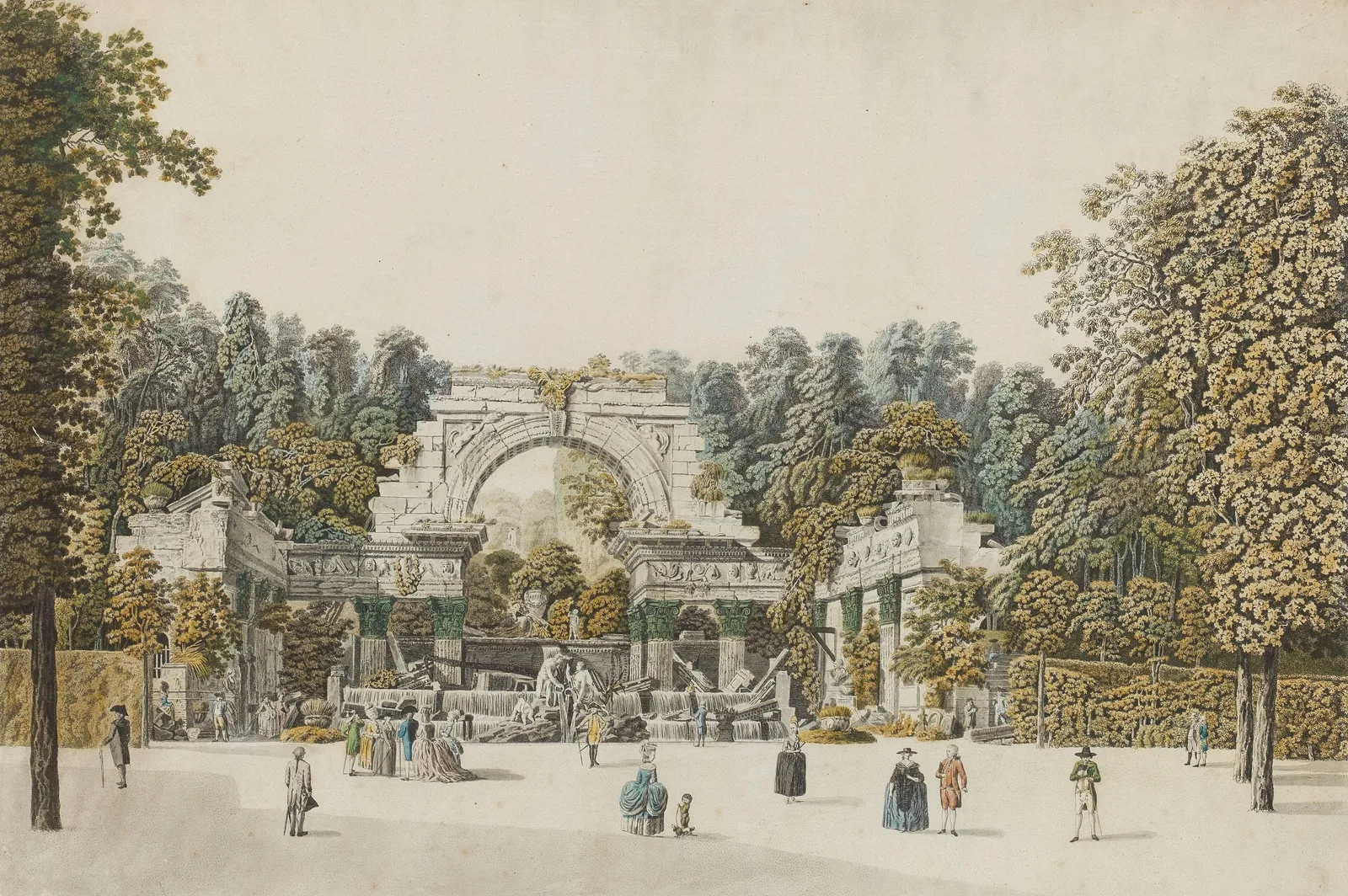Roman Ruin ในสวน Schönbrunn ภาพพิมพ์ลงสีของ Laurenz Janscha ปี 1785