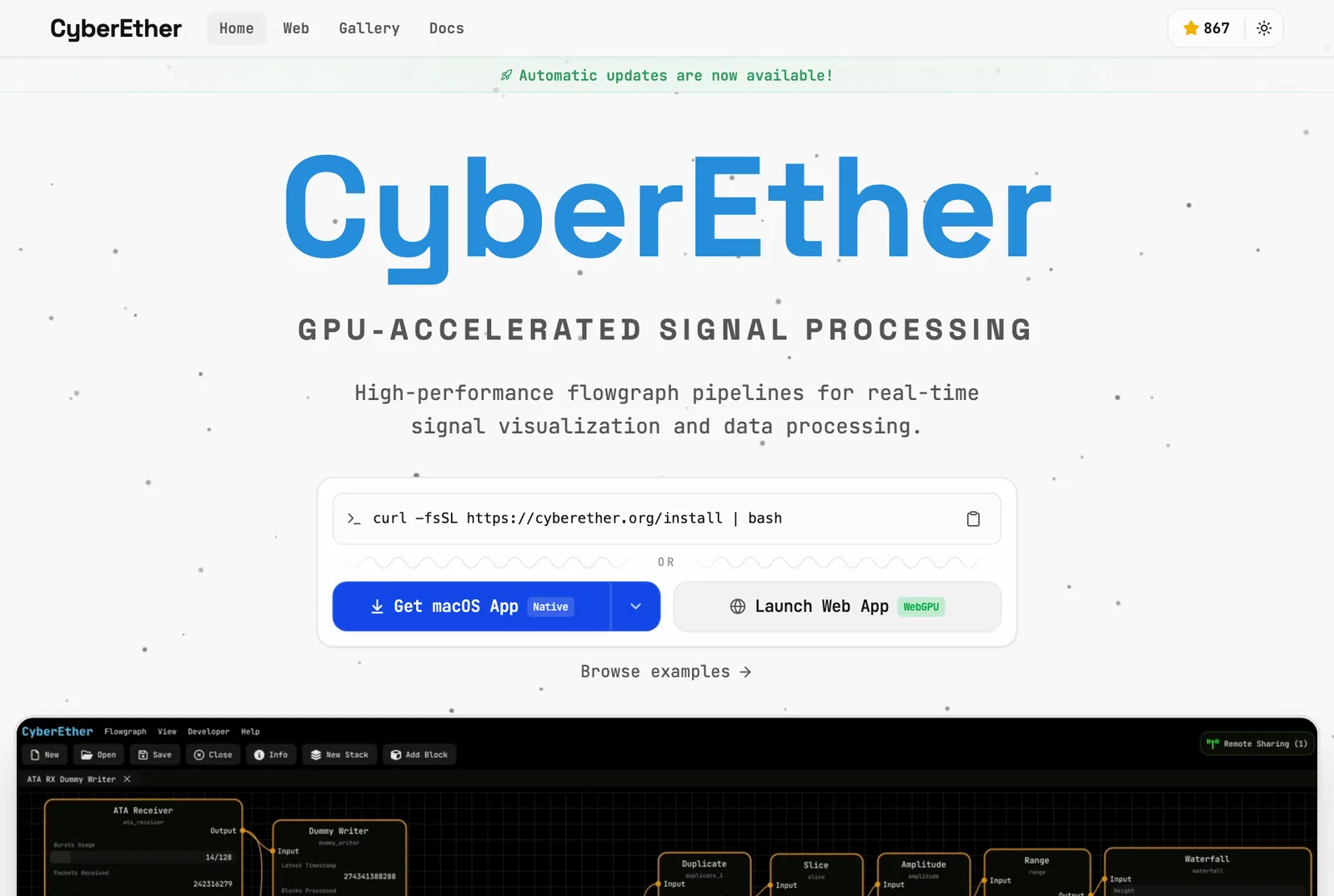 หน้าแรกของเว็บไซต์ CyberEther