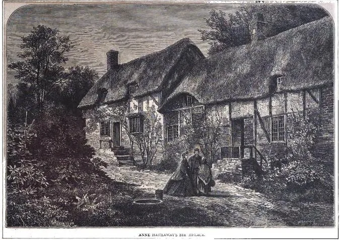 ภาพวาด Anne Hathaway's Cottage ในหนังสือฉบับพิมพ์ในสหรัฐอเมริการาวปี 1850–1860