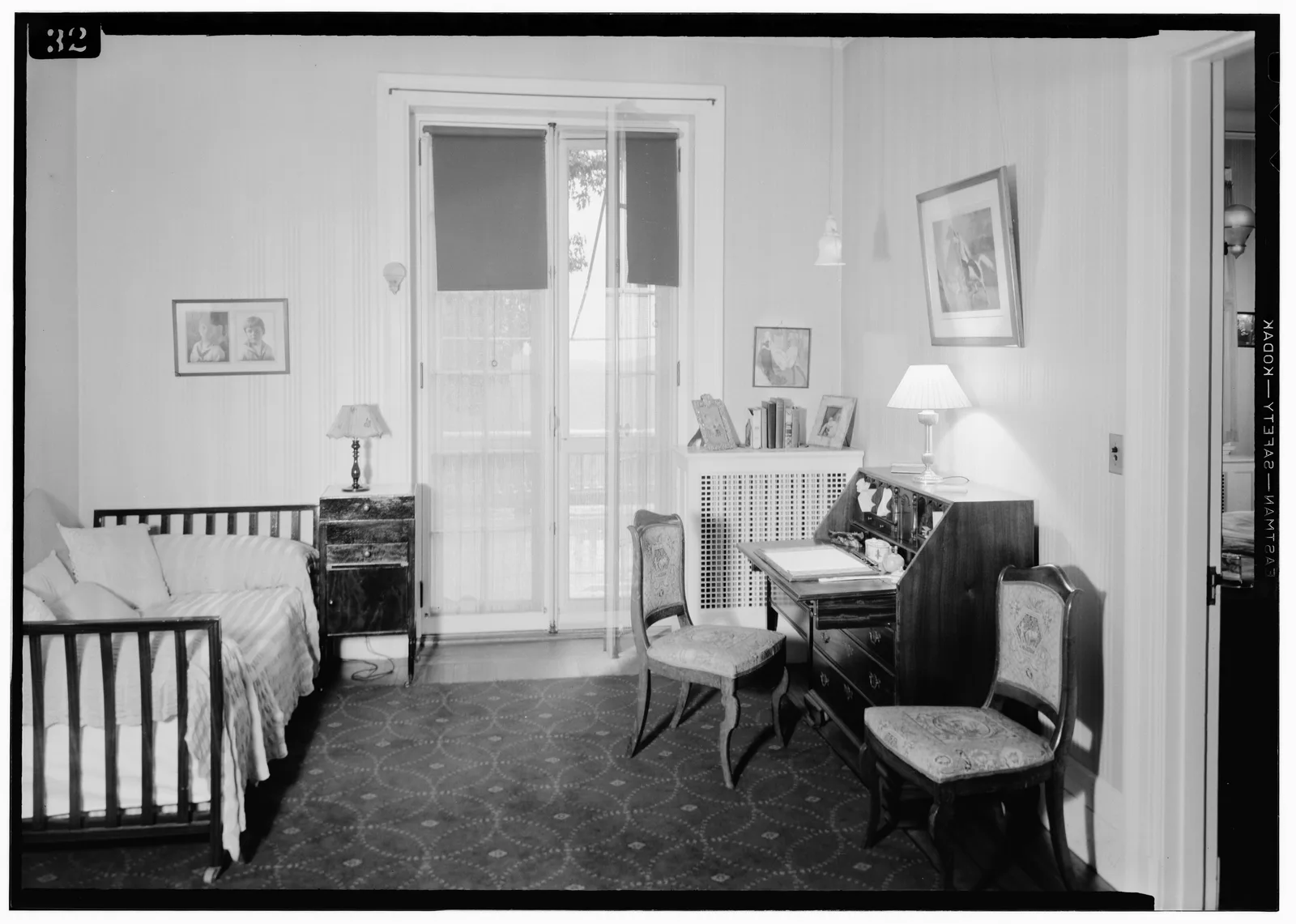 ห้องนอนของ Eleanor Roosevelt ในบ้าน Springwood ภาพถ่ายของ HABS เดือนกรกฎาคม 1941