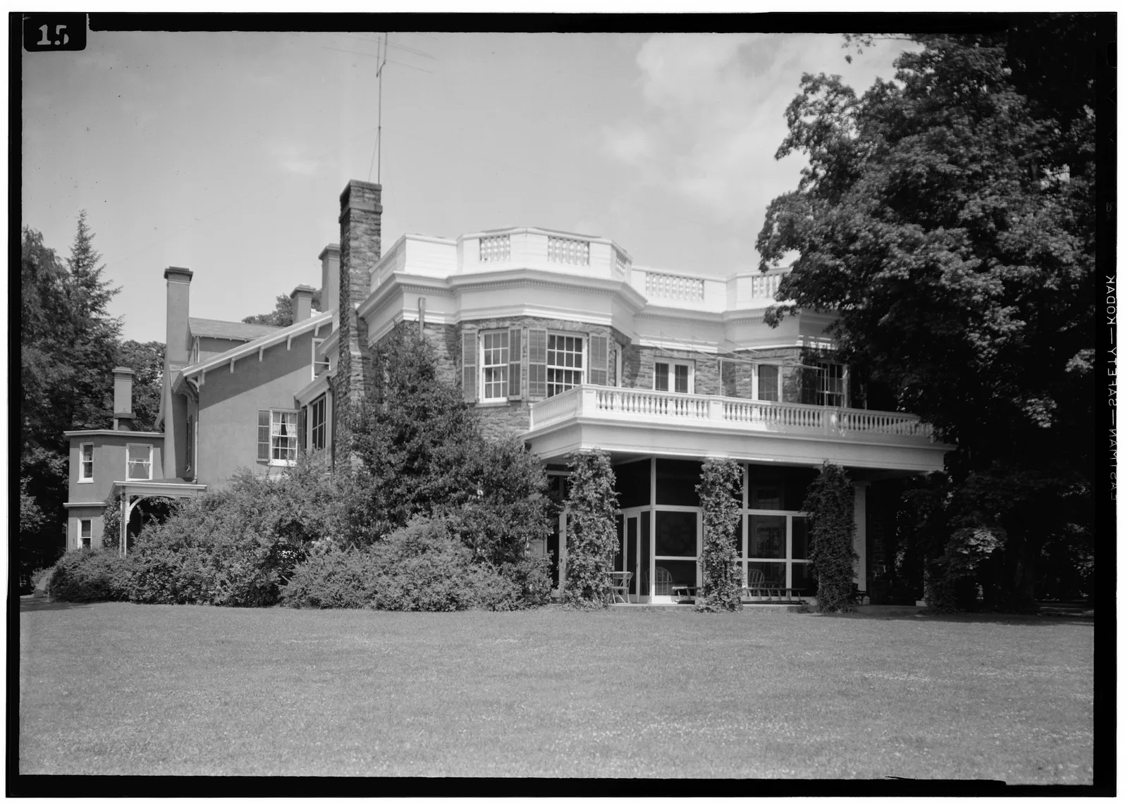 ด้านใต้ของบ้าน Springwood ภาพถ่ายของ Historic American Buildings Survey เดือนกรกฎาคม 1941