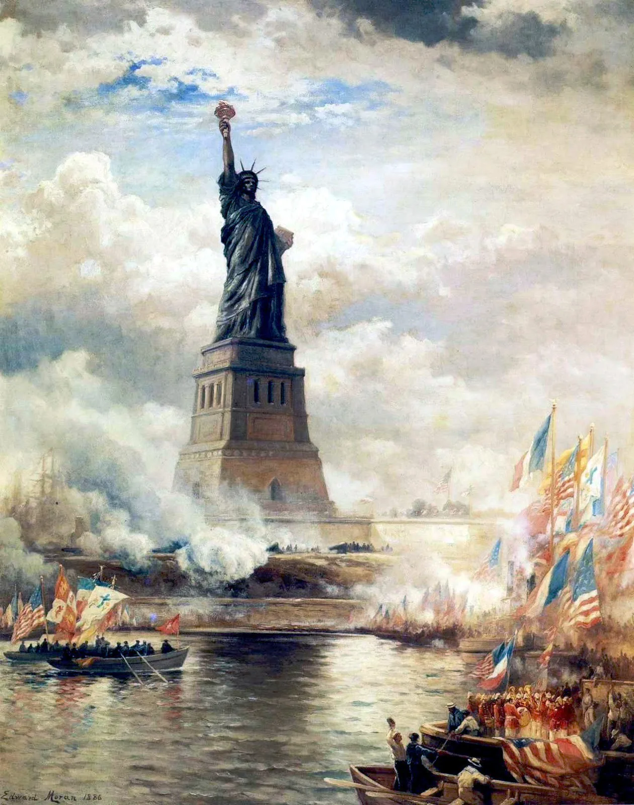 ภาพวาดพิธีเปิดตัวเทพีเสรีภาพปี 1886 โดย Edward Moran