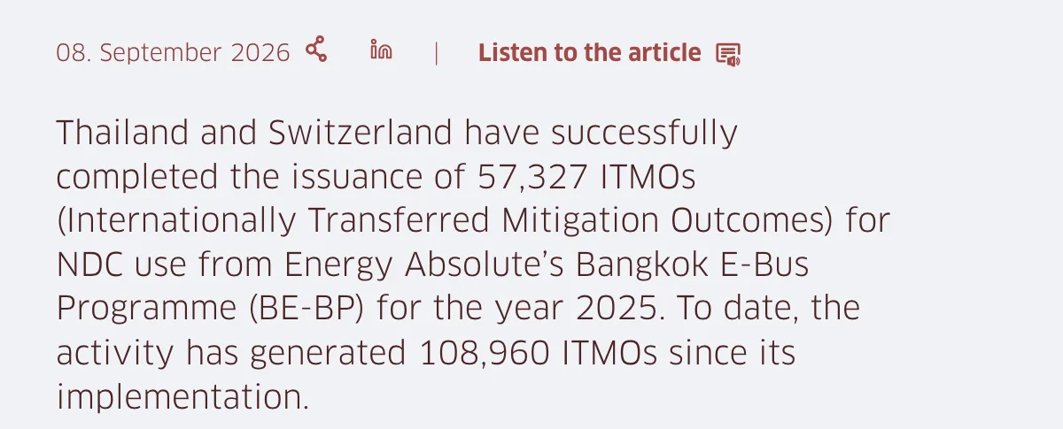 ประกาศของมูลนิธิ KliK วันที่ 8 กันยายน 2026 เรื่องการออก ITMO 57,327 หน่วยจากโครงการรถโดยสารไฟฟ้ากรุงเทพฯ สำหรับปี 2025