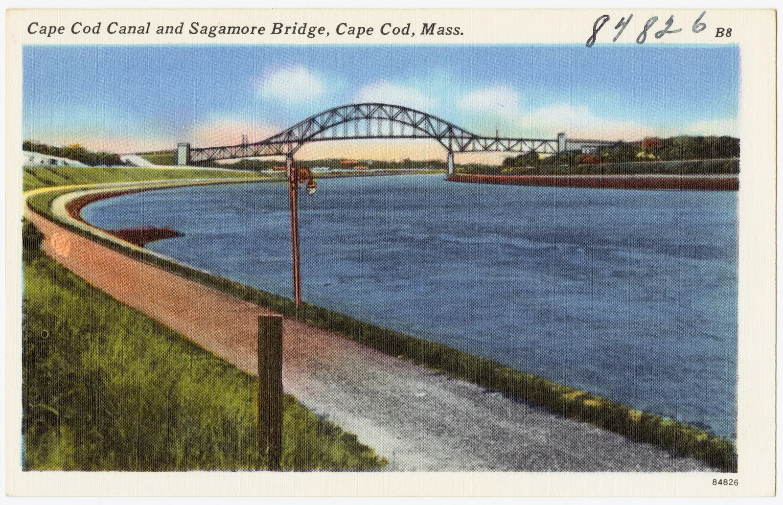 โปสการ์ดสีคลอง Cape Cod Canal และสะพาน Sagamore Bridge รัฐ Massachusetts ราวปี 1930–1945