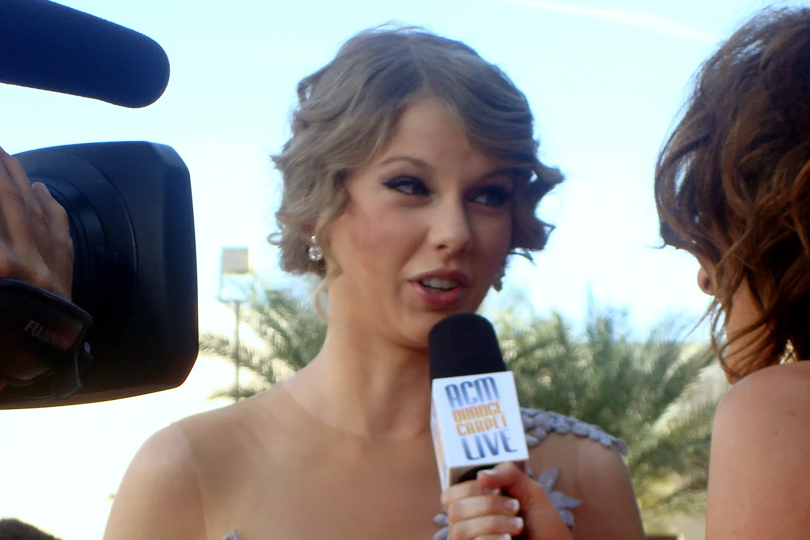 Taylor Swift ที่งาน Academy of Country Music Awards 18 เมษายน 2010 ขณะให้สัมภาษณ์กับรายการ ACM Orange Carpet Live