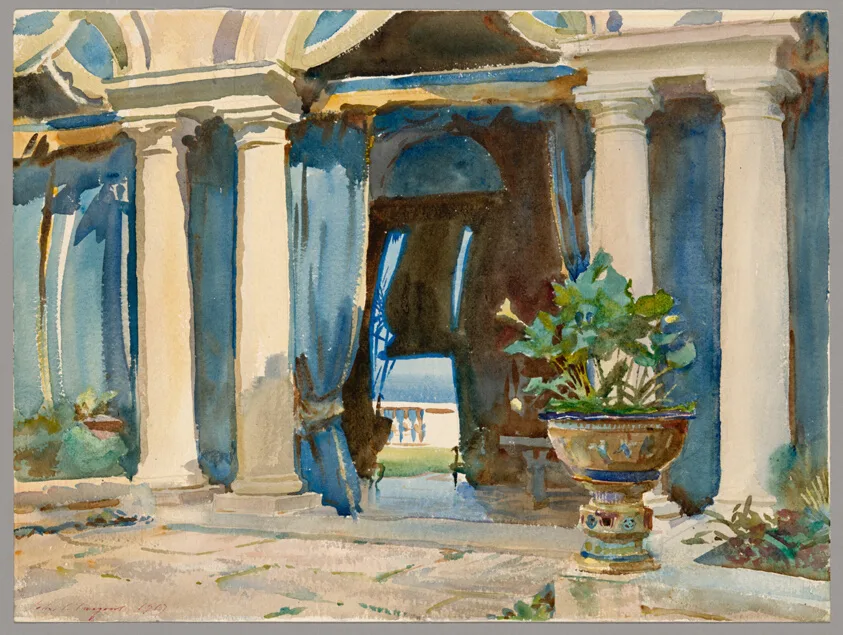 ภาพสีน้ำ The Patio, Vizcaya ของ John Singer Sargent ปี 1917 ที่ Art Institute of Chicago