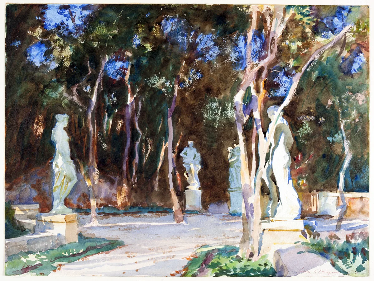 ภาพสีน้ำ Shady Paths, Vizcaya ของ John Singer Sargent ปี 1917 ที่ Worcester Art Museum