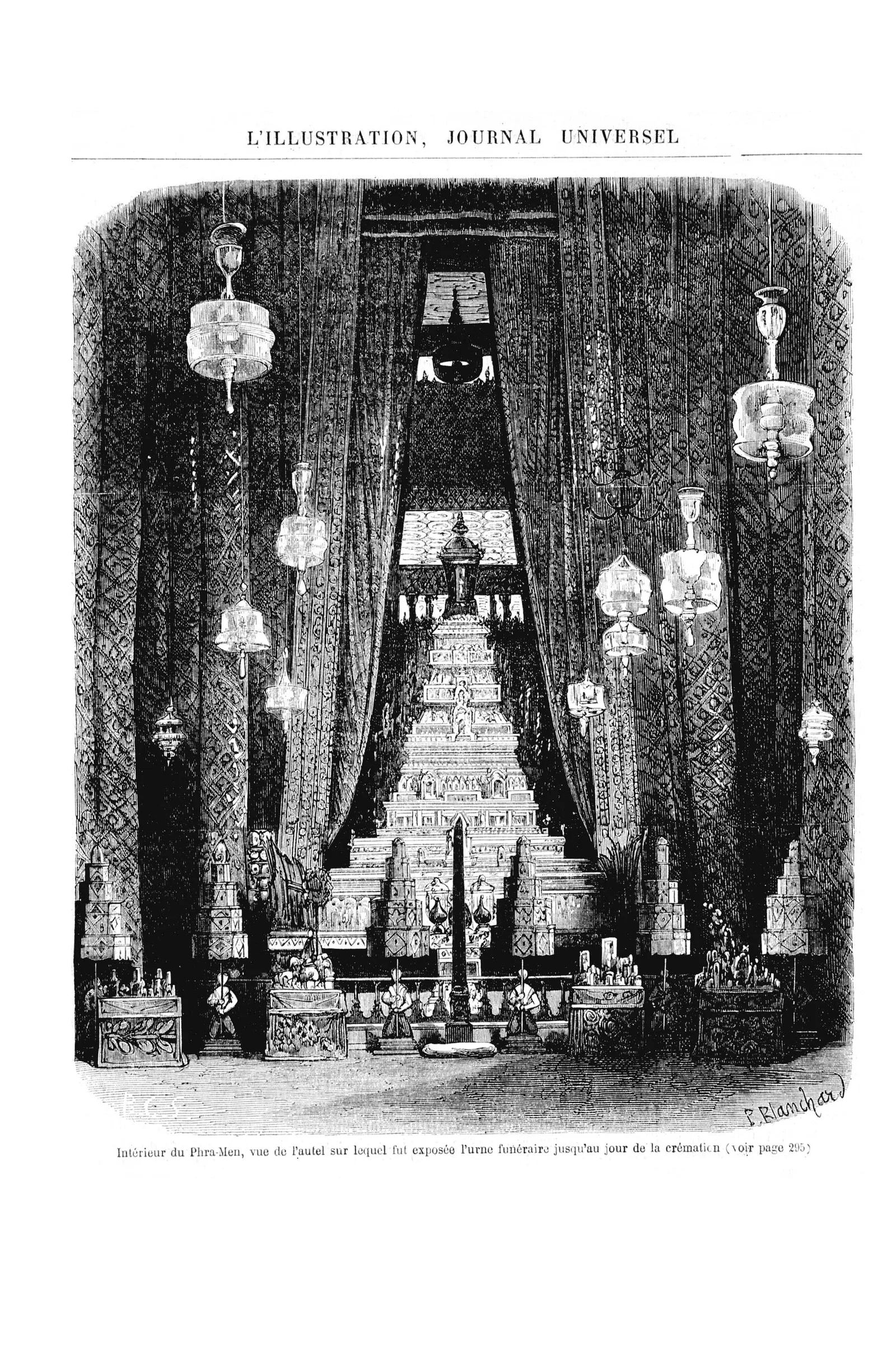 ภาพพิมพ์หินจากนิตยสาร L'Illustration ปี ค.ศ. 1867 แสดงพระโกศ พระบาทสมเด็จพระปิ่นเกล้าเจ้าอยู่หัว