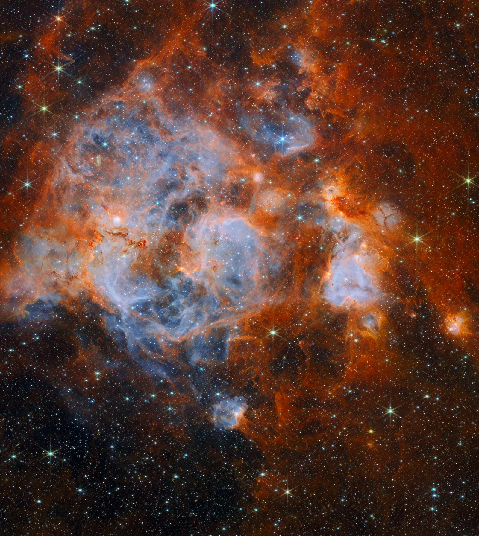 ภาพมุมกว้างของเนบิวลา N159 รวมพื้นที่ด้านใต้ จากกล้อง James Webb