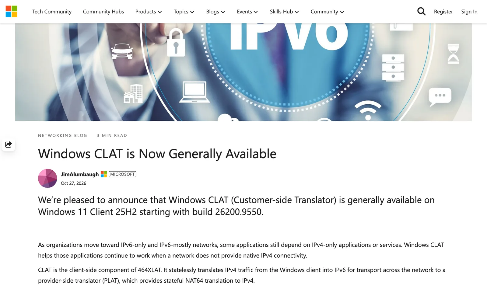 หน้าประกาศ Windows CLAT is Now Generally Available