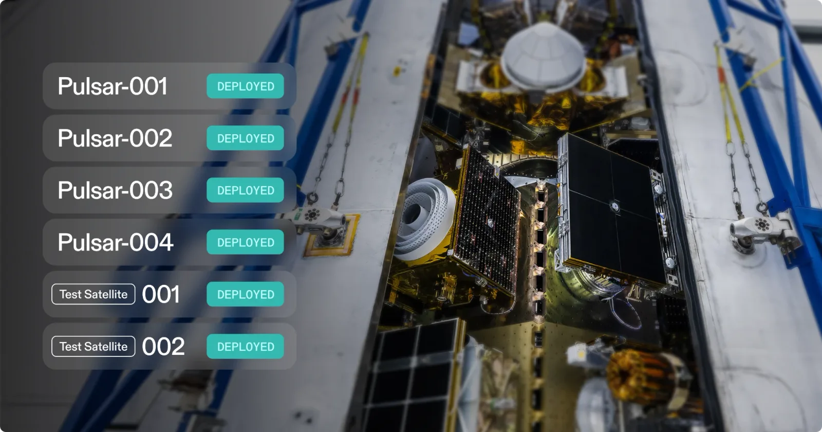 ดาวเทียม Pulsar ของ Xona 6 ดวงพร้อมป้ายสถานะ deployed